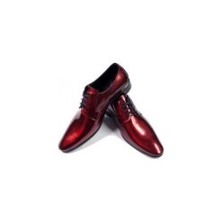 Czerwone / bordowe lakierki męskie T30. Czerwone buty wizytowe męskie Modini Moda Męska, ze skóry, bez zapięcia. Za 359,10 zł.