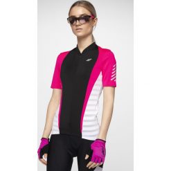 Koszulka rowerowa damska RKD154 - głęboka czerń. Szare bluzki sportowe damskie 4f, s, bez wzorów, z elastanu, ze stójką, bez rękawów, bez kaptura, rowerowe. Za 99,99 zł.