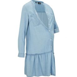 Sukienka ciążowa i do karmienia bonprix jasnoniebieski. Fioletowe sukienki damskie bonprix, bez wzorów, bez kołnierzyka, moda ciążowa, bez rękawów. Za 129,99 zł.
