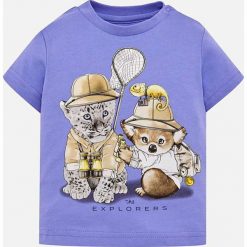 Mayoral - T-shirt dziecięcy 68-98 cm. Fioletowe t-shirty chłopięce marki Mayoral, z nadrukiem, z bawełny, bez rękawów. Za 49,90 zł.