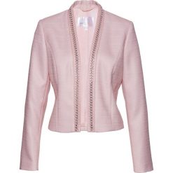 Krótki żakiet z przędzy boucle bonprix matowy jasnoróżowy - srebrny. Fioletowe żakiety damskie bonprix, bez wzorów. Za 219,99 zł.