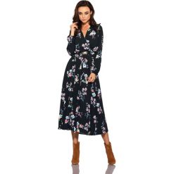 Modna sukienka midi L286 czarny w kwiatki czarny. Czarne sukienki damskie Tagless, na zimę, s, w paski, z materiału, bez kołnierzyka, bez rękawów, długie, midi. Za 249,90 zł.