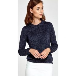 Granatowy sweter z kołnierzykiem. Niebieskie swetry damskie NIFE, na jesień, xl, bez wzorów, z elastanu, eleganckie, bez rękawów, bez kaptura. Za 139,00 zł.