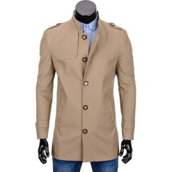 PŁASZCZ MĘSKI C269 - BEŻOWY. Brązowe płaszcze na zamek męskie Ombre Clothing, l, z bawełny, eleganckie. Za 149,00 zł.