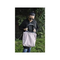 TORBA - WOREK Z KOMINEM XL -BRUDNY RÓŻ, GRAFIT. Różowe torebki klasyczne damskie Pracownia 166, w paski, z bawełny, bez dodatków. Za 220,00 zł.