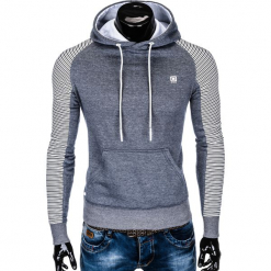 Bluza męska z kapturem B821 - niebieska/melanżowa. Niebieskie bluzy męskie Ombre Clothing, s, bez wzorów, z bawełny, z kapturem, bez rękawów, z kapturem. Za 45,00 zł.