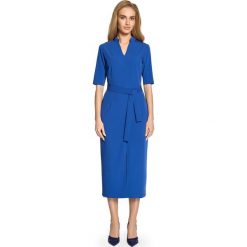 CIRA Sukienka midi z rozcięciem z przodu - chabrowa. Niebieskie sukienki damskie Stylove, na co dzień, s, bez wzorów, bez kołnierzyka, bez rękawów, midi, proste. Za 169,00 zł.