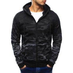 Bluzy męskie: Bluza męska camo rozpinana antracytowa z kapturem (bx3179)