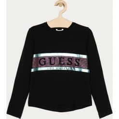 Guess Jeans - Longsleeve dziecięcy 116-176 cm. Różowe bluzki dziewczęce Guess Jeans, z aplikacjami, z elastanu, z okrągłym kołnierzem, z długim rękawem, długie, bez kaptura. Za 139,90 zł.