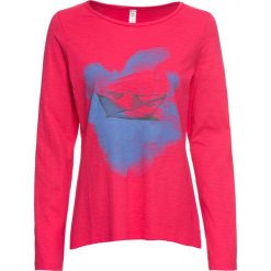 Shirt z nadrukiem bonprix różowy hibiskus z nadrukiem. Różowe koszulki damskie marki bonprix, z nadrukiem, bez kołnierzyka. Za 37,99 zł.