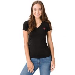 Guess Koszulka Czarny. Czarne koszulki damskie Guess, m, z aplikacjami, z elastanu, bez kołnierzyka. Za 130,95 zł.