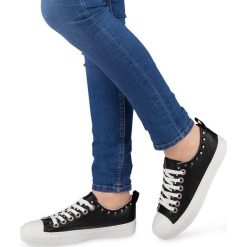 Trampki damskie Ideal Shoes SM-2738 Czarne. Czarne trampki i tenisówki damskie Ideal Shoes, bez wzorów, z tworzywa sztucznego, na sznurówki. Za 38,00 zł.