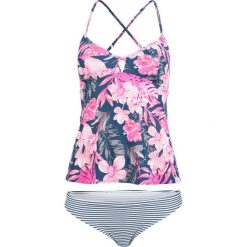 Tankini (2 części) bonprix ciemnoszaro-jasnoróżowo-biały z nadrukiem. Szare stroje kąpielowe damskie bonprix, z nadrukiem. Za 99,99 zł.