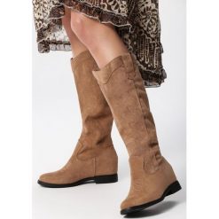 Khaki Kozaki z Ukrytą Koturną Marcella. Brązowe koturny damskie Born2be, z tkaniny, klasyczne. Za 199,99 zł.