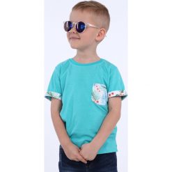 T-shirt chłopięcy z kieszonką miętowy NDZ4477. Zielone t-shirty chłopięce Fasardi, bez wzorów, bez rękawów. Za 39,00 zł.