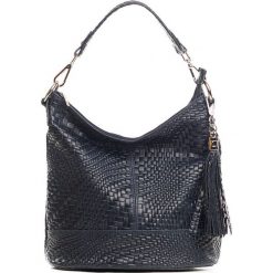 Shopper bag damskie: Skórzana torebka w kolorze granatowym – 27 x 18 x 32 cm