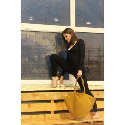 Shelly bag torba musztardowa nubuk syntetyczny. Brązowe torebki klasyczne damskie marki Pakamera, w paski, z nubiku. Za 165,00 zł.