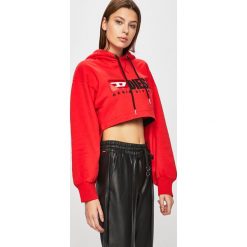 Diesel - Bluza. Czerwone bluzy damskie Diesel, s, z nadrukiem, z bawełny, bez rękawów, z kapturem. Za 599,90 zł.
