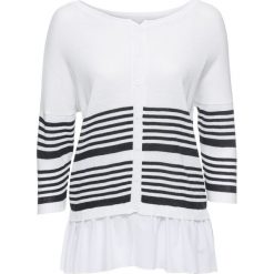 Swetry oversize damskie: Sweter bonprix biało-niebieski w paski