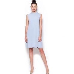 Elegancka Sukienka z Niskim Golfem - Niebieski. Niebieskie sukienki damskie Molly.pl, na co dzień, s, bez wzorów, eleganckie, z golfem, bez rękawów, proste. Za 145,90 zł.