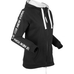 Bluza bawełniana rozpinana, długi rękaw bonprix czarny. Czarne bluzy damskie bonprix, bez wzorów, z bawełny, z długim rękawem, długie, bez kaptura. Za 99,99 zł.