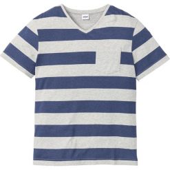 T-shirt bonprix indygo w paski. Niebieskie koszulki męskie bonprix, s, w paski, z dekoltem w serek, bez rękawów. Za 34,99 zł.