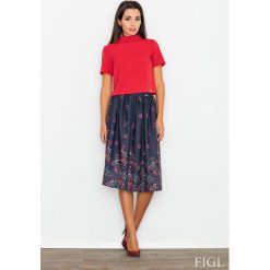 Granatowa Spódnica Rozkloszowana Midi w Kolorowe Kwiaty. Niebieskie spódniczki damskie Molly.pl, do pracy, s, w paski, z tkaniny, eleganckie, długie, midi, rozkloszowane. Za 119,00 zł.