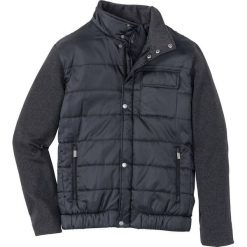 Kurtka pikowana z rękawami z materiału w optyce dzianiny bonprix ciemnoszary. Szare płaszcze męskie bonprix, m, bez wzorów, z dzianiny, bez kaptura. Za 89,99 zł.