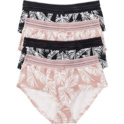 Figi "maxi panty" (4 pary) bonprix czarno-jasnoróżowy z nadrukiem. Czarne figi bonprix, z nadrukiem, z koronki. Za 39,96 zł.