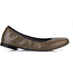 Baleriny khaki. Zielone baleriny damskie Arturo Vicci, bez wzorów, ze skóry, klasyczne, na wysokim obcasie. Za 119,50 zł.