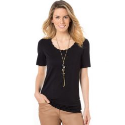 T-shirty damskie: T-shirt, fantazyjne wykończenie dekoltu, miękka dzianina