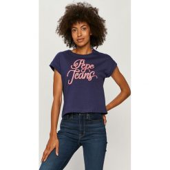 Pepe Jeans - T-shirt Alberta. Białe bluzki damskie Pepe Jeans, s, z nadrukiem, z bawełny, casualowe, z okrągłym kołnierzem, z krótkim rękawem. W wyprzedaży za 119,90 zł.