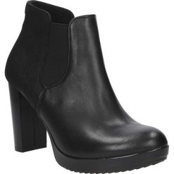 Botki casu 407. Czarne botki damskie Casu, ze skóry, eleganckie, bez obcasa, na słupku, bez zapięcia. Za 258,99 zł.