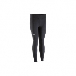 Legginsy do biegania długie RUN WARM damskie. Czarne legginsy marki KALENJI, z elastanu, z długim rękawem, długie. Za 49,99 zł.