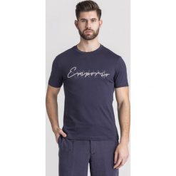 T-SHIRT Emporio Armani. Niebieskie t-shirty męskie Emporio Armani, s, z nadrukiem, z bawełny, z okrągłym kołnierzem. Za 233,00 zł.