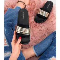 Klapki damskie Laura Mode WL035 Złote. Żółte klapki damskie LAURA MODE, bez wzorów, z tkaniny, bez obcasa. Za 69,00 zł.