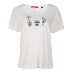 S.Oliver T-Shirt Damski 36 Kremowy. Białe t-shirty damskie S.Oliver, s, z nadrukiem, z bawełny, z okrągłym kołnierzem. W wyprzedaży za 59,00 zł.