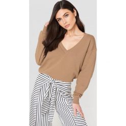 Odzież damska: NA-KD Basic Sweter basic z dekoltem V - Brown,Beige