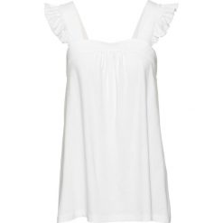 Top z falbanami bonprix biel wełny. Białe topy damskie bonprix, z wełny. Za 32,99 zł.
