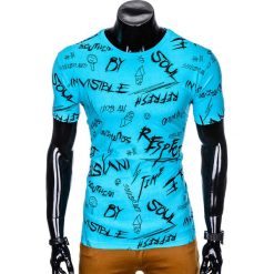 T-shirty męskie: T-SHIRT MĘSKI Z NADRUKIEM S961 - BŁĘKITNY
