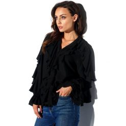 Koszula z falbanami czarny. Czarne koszule damskie Lemoniade, s, bez wzorów, eleganckie, z dekoltem w serek, bez rękawów. Za 159,90 zł.