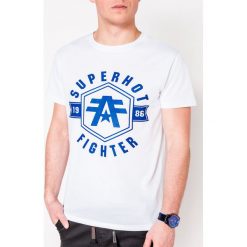 T-shirt męski z nadrukiem S1073 - biały. Białe t-shirty męskie Ombre Clothing, s, z nadrukiem, z bawełny, bez kołnierzyka. Za 14,99 zł.