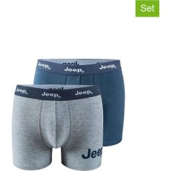 Bokserki (2 szt.) w kolorze szaro-niebieskim. Szare bokserki męskie Jeep, z nadrukiem. W wyprzedaży za 47,95 zł.