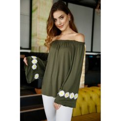 Bluzka w kolorze khaki. Brązowe bluzki damskie Bambina Mia, l, bez wzorów, bez kołnierzyka, bez rękawów. W wyprzedaży za 109,95 zł.