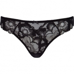 Stringi "Mably" w kolorze czarnym. Czarne stringi damskie marki LASCANA, w koronkowe wzory, z koronki. W wyprzedaży za 54,95 zł.