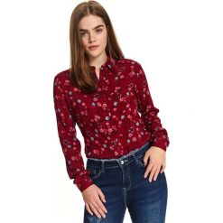 Printowana koszula w kwiaty. Fioletowe koszule damskie na zimę, w kwiaty, z jeansu, eleganckie. W wyprzedaży za 29,99 zł.