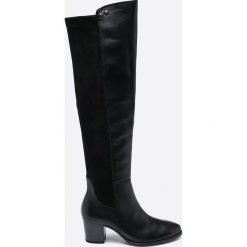Caprice - Kozaki. Czarne buty zimowe damskie marki Caprice, z materiału, z okrągłym noskiem, na obcasie. W wyprzedaży za 299,90 zł.