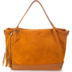 Shopper bag damskie: Skórzany shopper bag w kolorze brązowym – 50 x 35 x 15 cm