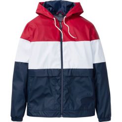 Kurtka wiatrówka z kapturem bonprix ciemnoczerwono-biało-ciemnoniebieski. Czerwone płaszcze męskie bonprix, m, bez wzorów, z kapturem. Za 189,99 zł.