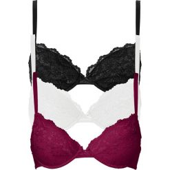 Biustonosz "push up" bonprix jeżynowy + ecru + czarny. Różowe biustonosze bonprix, bez wzorów, z bawełny. Za 89,97 zł.